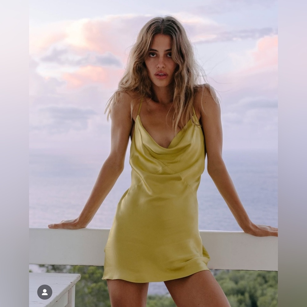Shona Joy Gala Bias Mini Slip Dress In Lime US 6 - Picture 6 of 12